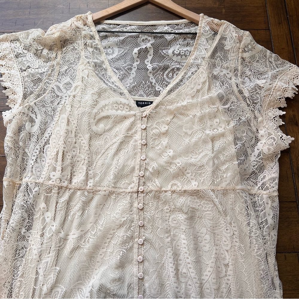 TORRID Ivory Lace Maxi Button Front Lined Dress Boho Plus size 4 - Picture 7 of 14